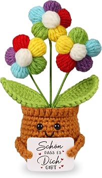 WenmthG Thank You Gifts Knitted Multicoloured Flowers Small Thank You Gift Pocket Hug Lucky Charm for Friend Colleague Women Men Mum Grandma Dad Grandpa Positive Potato German Replacement