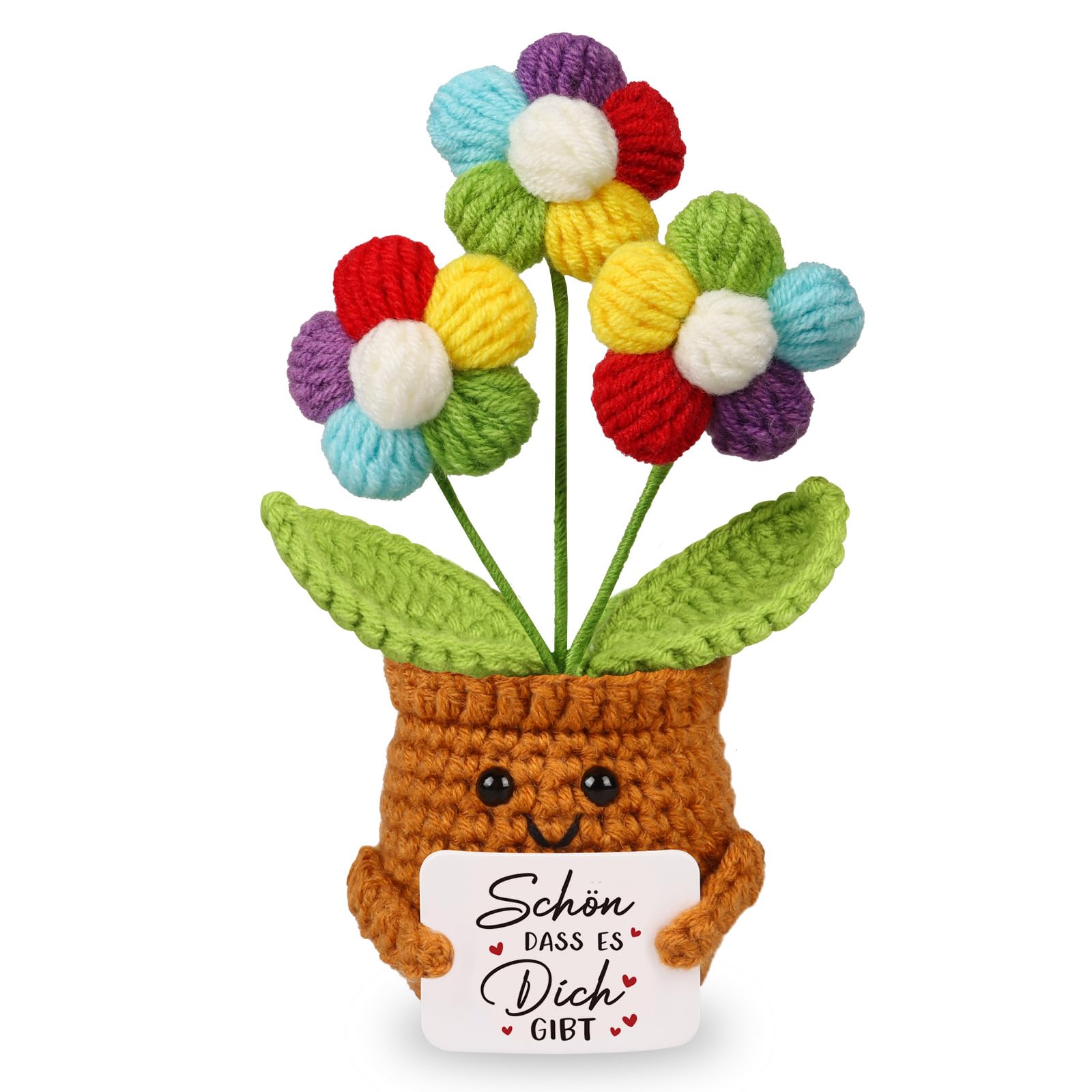 WenmthG Dankeschön Geschenke Gestrickte MehrfarbigeBlumen, Kleines Dankeschön Geschenk Pocket Hug Glücksbringer für Freund Kollegen Frauen Männer Mama Oma Papa Opa Positive Kartoffel Deutsch Ersatz