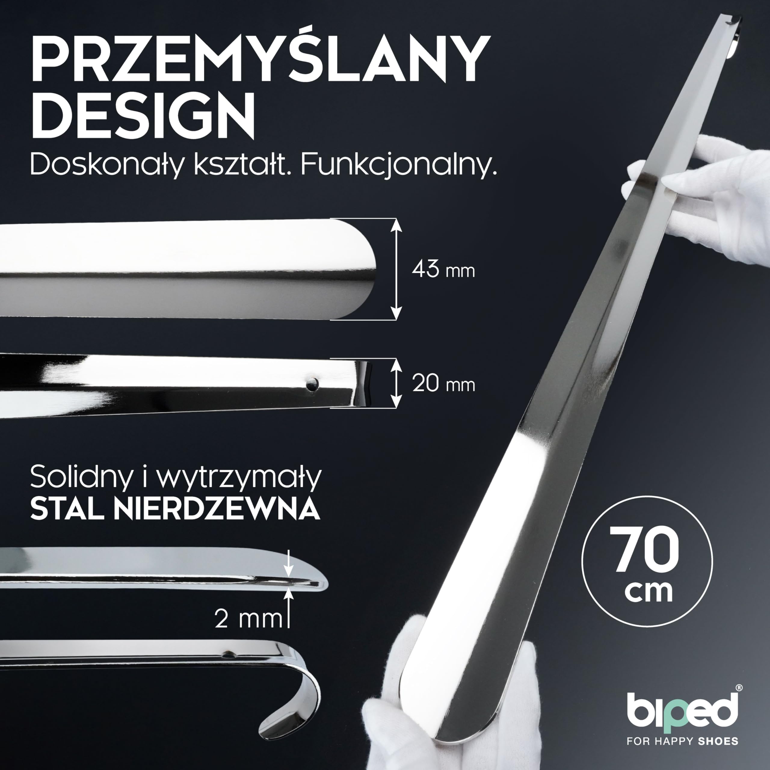 biped łyżka do butów metal długa 70 cm – stal nierdzewna z haczykiem do zawieszenia – solidna i elegancka metalowa łyżka do butów wysokiej jakości z2792(1 sztuk)