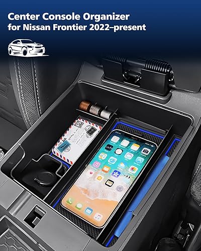 Miniatura 2 de FIILINES Organizador de consola central para Nissan Frontier 2024 2023 2022, bandeja de consola ABS, caja de almacenamiento para reposabrazos de