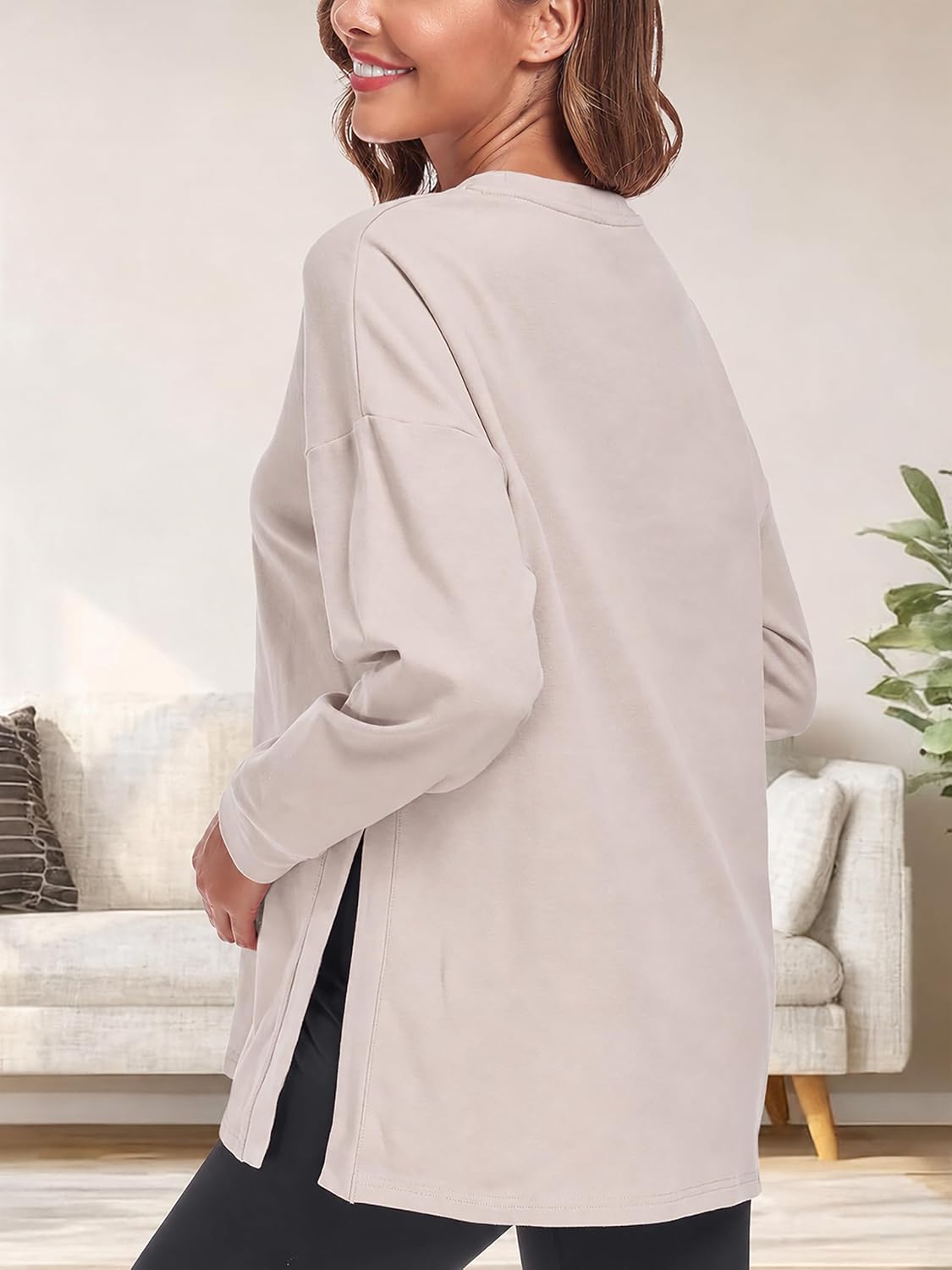 Ecavus Women's Maternity Shirts Long Sleeve Side Split Pregnancy Top