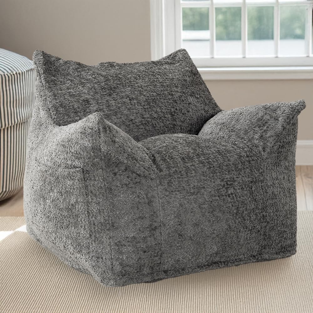 Iris Plaza LNG-90K Luxury Sofa Wrap Around The Body Lounger Beaded Sofa Single Seater Sofa Boucle Cover, Gray