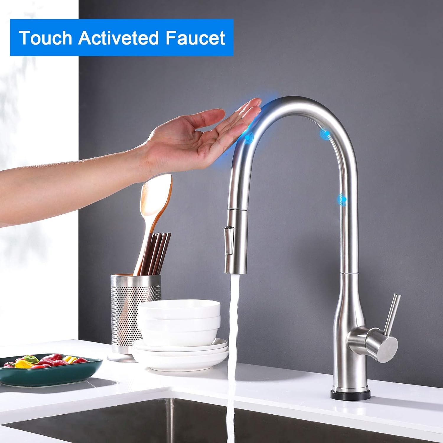 Flаѕh Dеаlѕ - 40% оƒƒ Touch Kitchen Faucet with Pull Down Sprayer, Single Handle Smart Kitchen Sink Faucets with 2 Modes Pull Out Sprayer, 304 Stainless Steel Touch Activated Faucet, Brushed Nickel