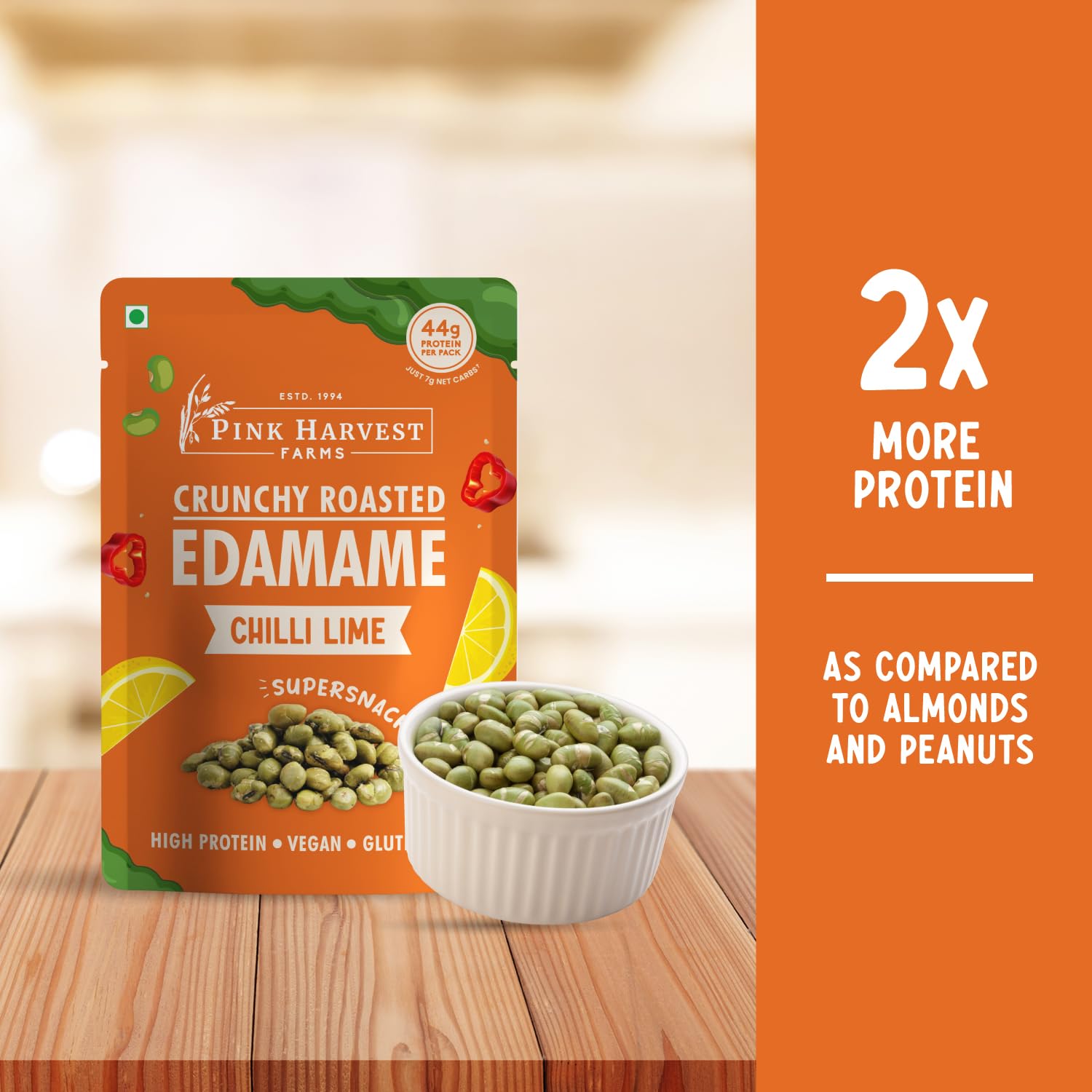 Pink Harvest Farms Crunchy Roasted Edamame| Vegan | Gluten Free | High Protein (Pack of 1, Chilli Lime) 2