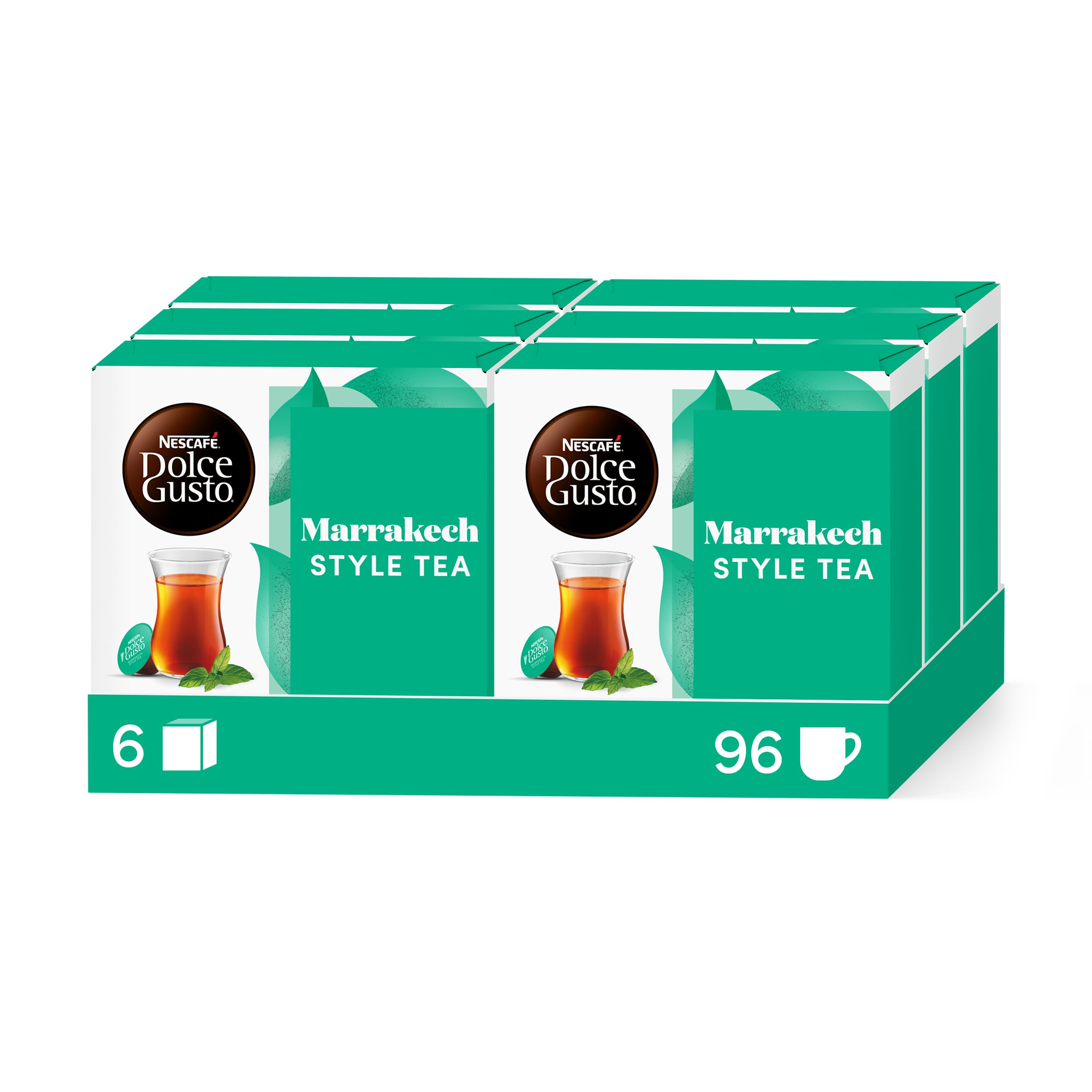 NESCAFE DOLCE GUSTO Marrakech Tea – Té verde con menta – 96 cápsulas (6 Cajas x 16)