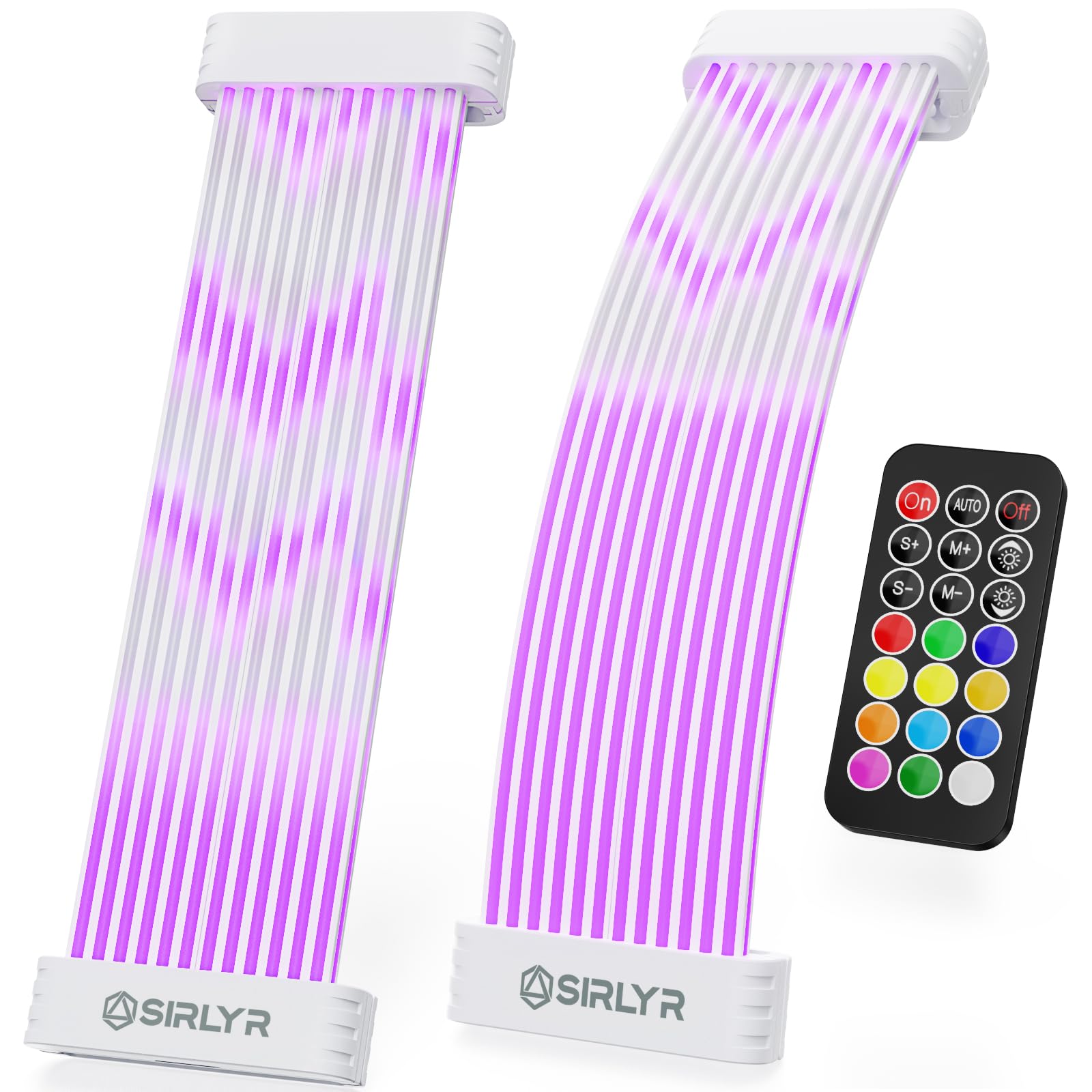 Sirlyr RGB PSU Cables Cover Set with Two Lighting Panels,Modular,fit 24 Pin ATX,8 Pin GPU,12VHPWR Power Supply Extension - Upgrade 120 LEDs 6 Light Strips with Remote ARGB Control for PC Build