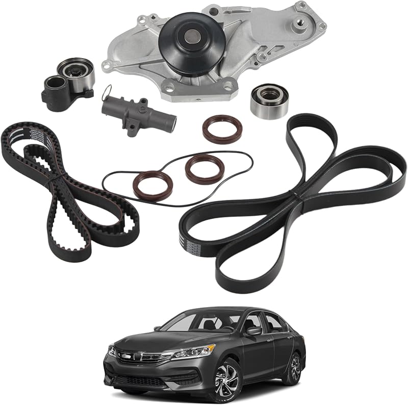 Serpentine Drive Timing Belt With Water Pump Kit Fit for Honda | Compatible with 2003-2018 Honda Accord Crosstour Odyssey Pilot Ridgeline Saturn VUE Acura MDX RDX RL TL, Replaces TCKWP329