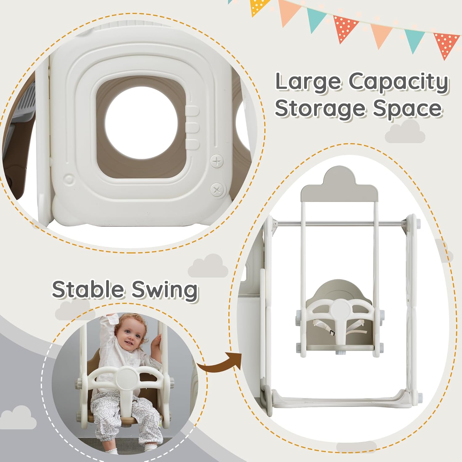 5 in 1 T oddler Slide and Swing Set, Playground Climber Slide Playset with Drawing Whiteboard, Freestanding Combination for Babies