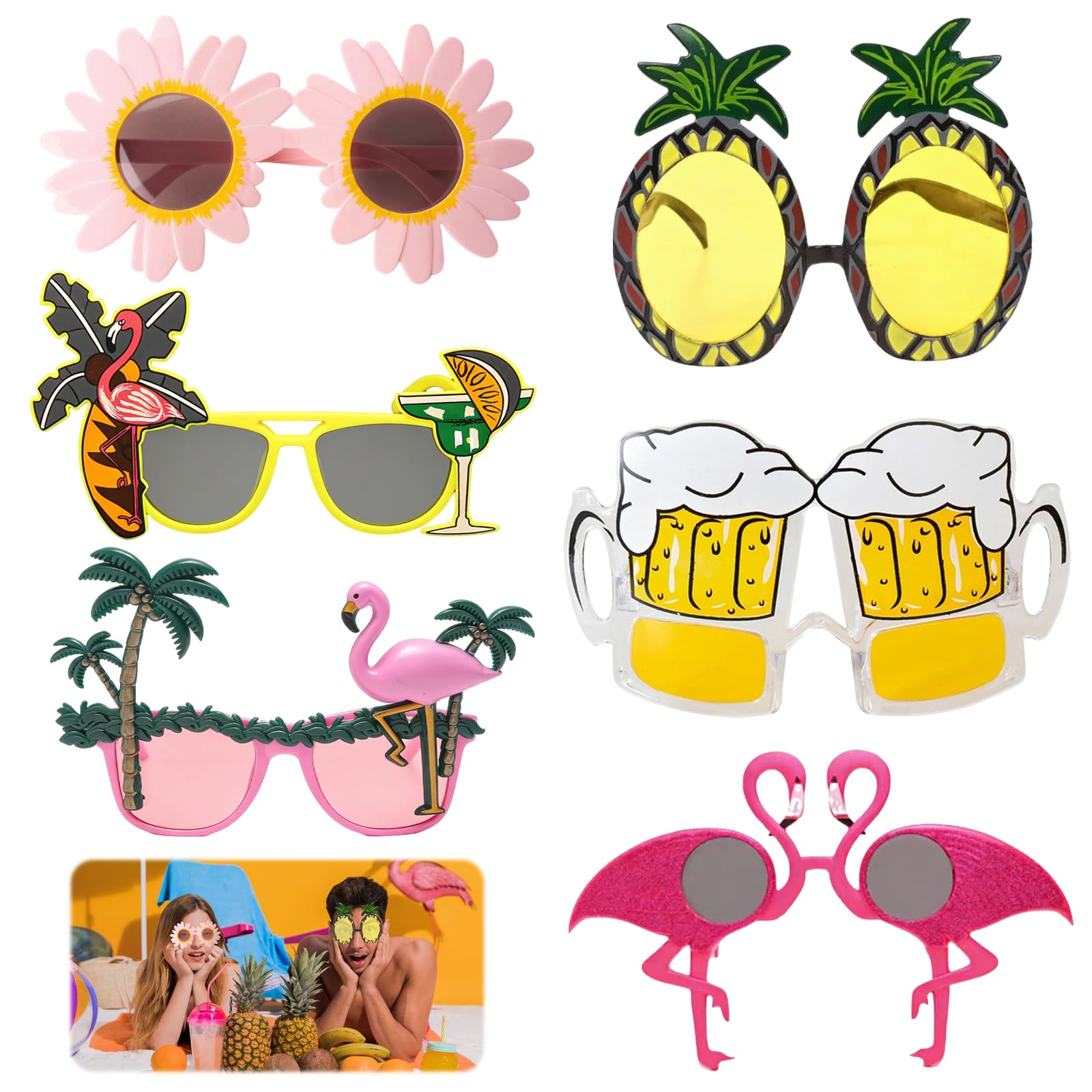 CutitiUU 6 Pairs Party Glasses Funny Glasses Novelty Party Sunglasses,Funny Hawaiian Glasses Summer Party Photo Booth,Hawaiian Eyewear Party Fancy Dress Costume for Adults Luau Party Supplies