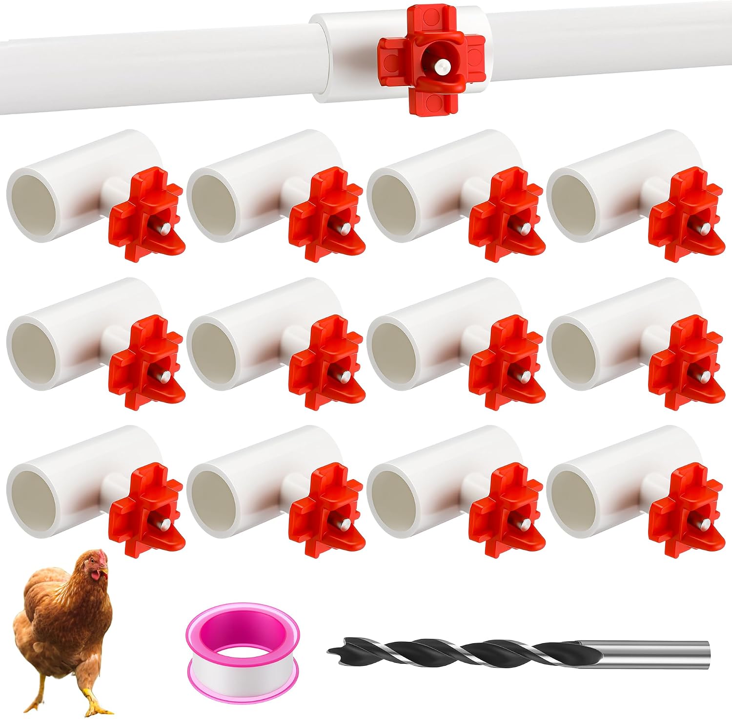 Enhon 12 Pack Chicken Water Nipples, DIY Auto Watering System 1/2" PVC Tee