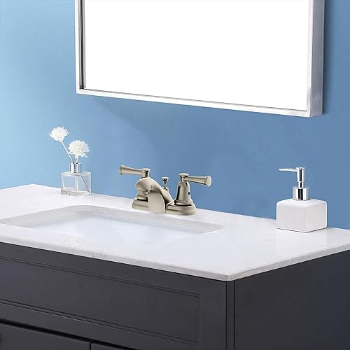 Miniatura 7 de Vetta - Grifo de baño central de 4 pulgadas, 2 manijas con varilla de elevación (oro mate)