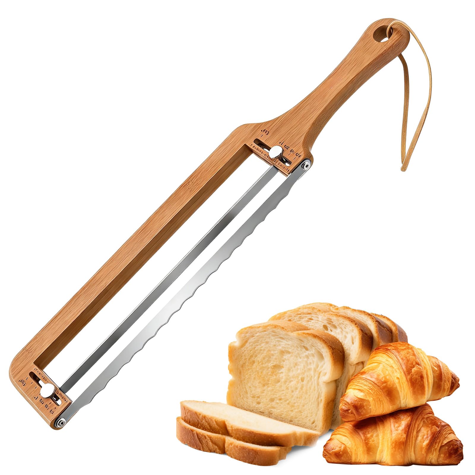 Trancheuse à pain avec couteau à pain : coupe-pain réglable à double lame, couteau à pain multifonction pour pâte croustillante au levain et baguette – Lavable en machine