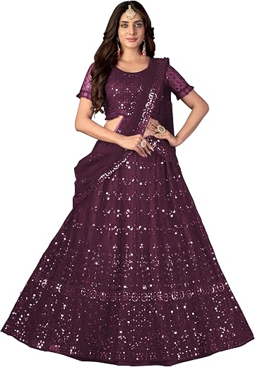 VARNI FABRICS Lehenga set for Women Net Embroidered Sequence Zari Work Semi Stitched Lehenga for Women Wedding Ethnic Trad...