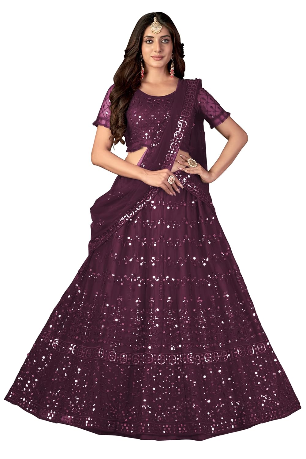 VARNI FABRICS Lehenga set for Women Net Embroidered Sequence Zari Work Semi Stitched Lehenga for Women Wedding Ethnic Trad...