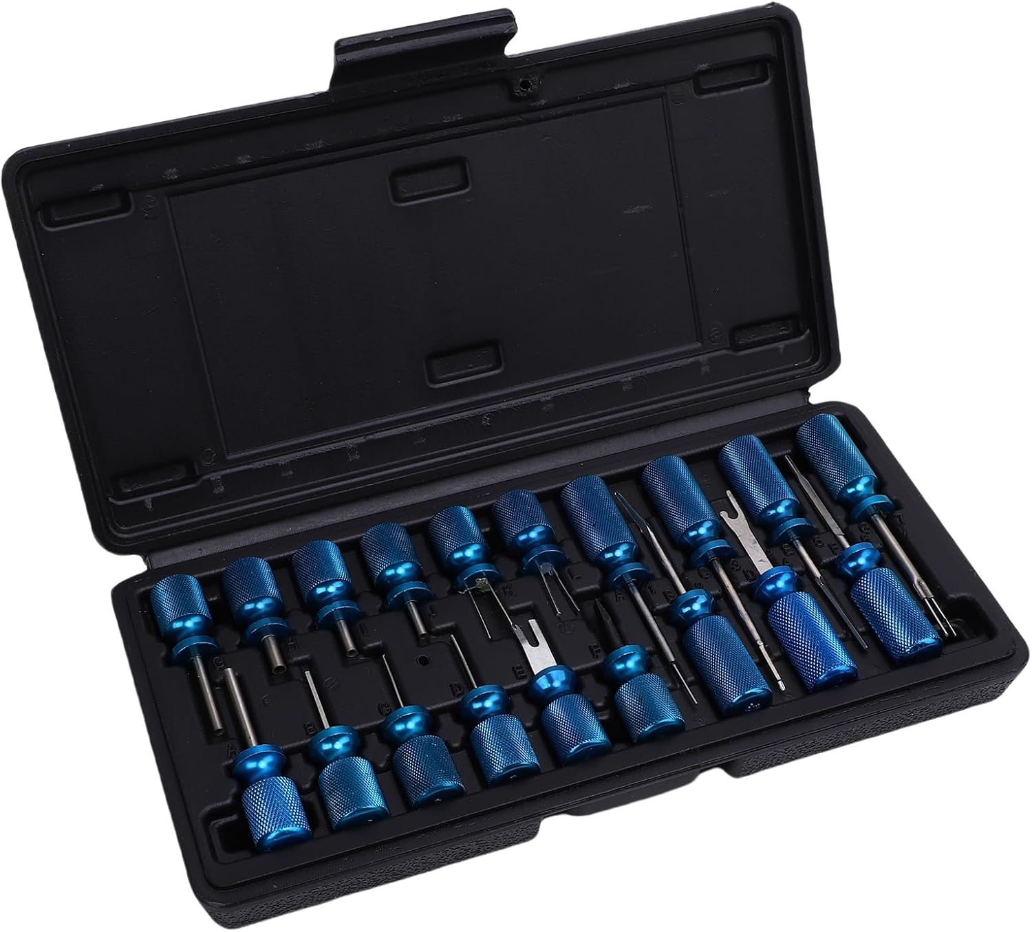 Jiawu Universal Terminal Release Kit, 19 Piece Electrical Connector Removal Tool Set for Most Vehicles with Knurled Aluminum Handle Plastic Storage Box