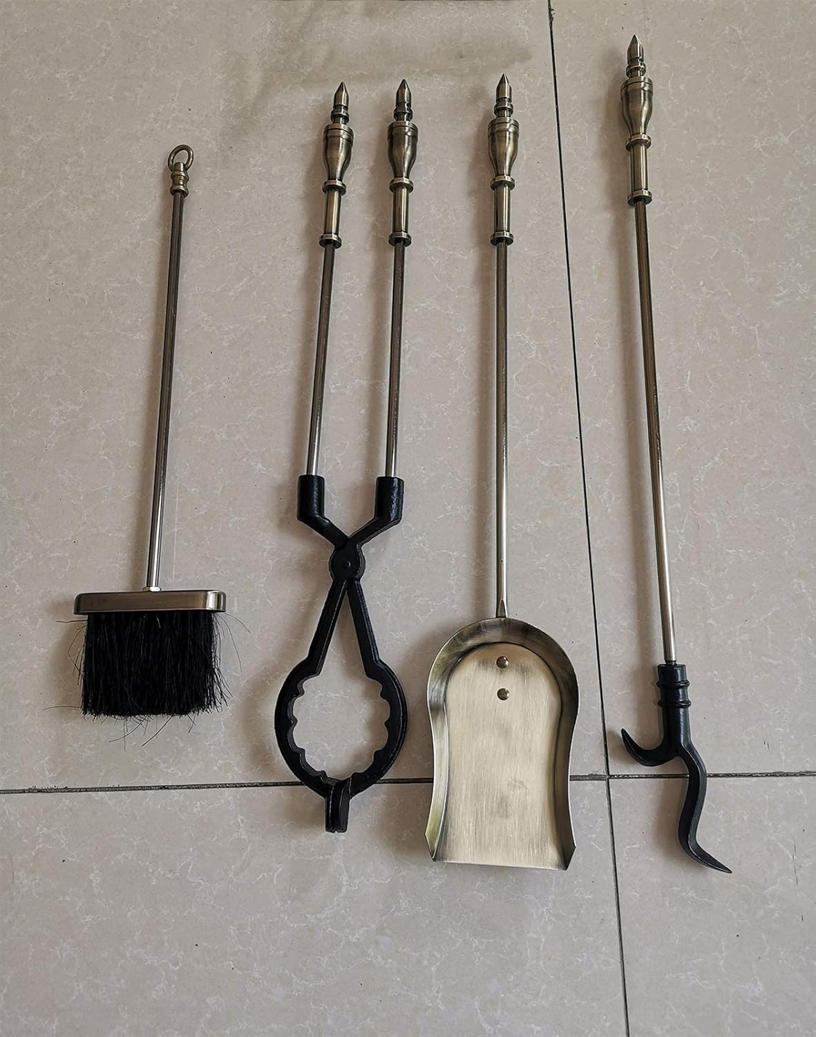 Bronze 78Cm/Fireside Companion Tool Set, Cast Iron Heavy Duty 5 Pieces Fireplace Tools Sets, for Living Room/Outdoor/Indoor, Tongs Shovel Antique Brush Poker Stand
