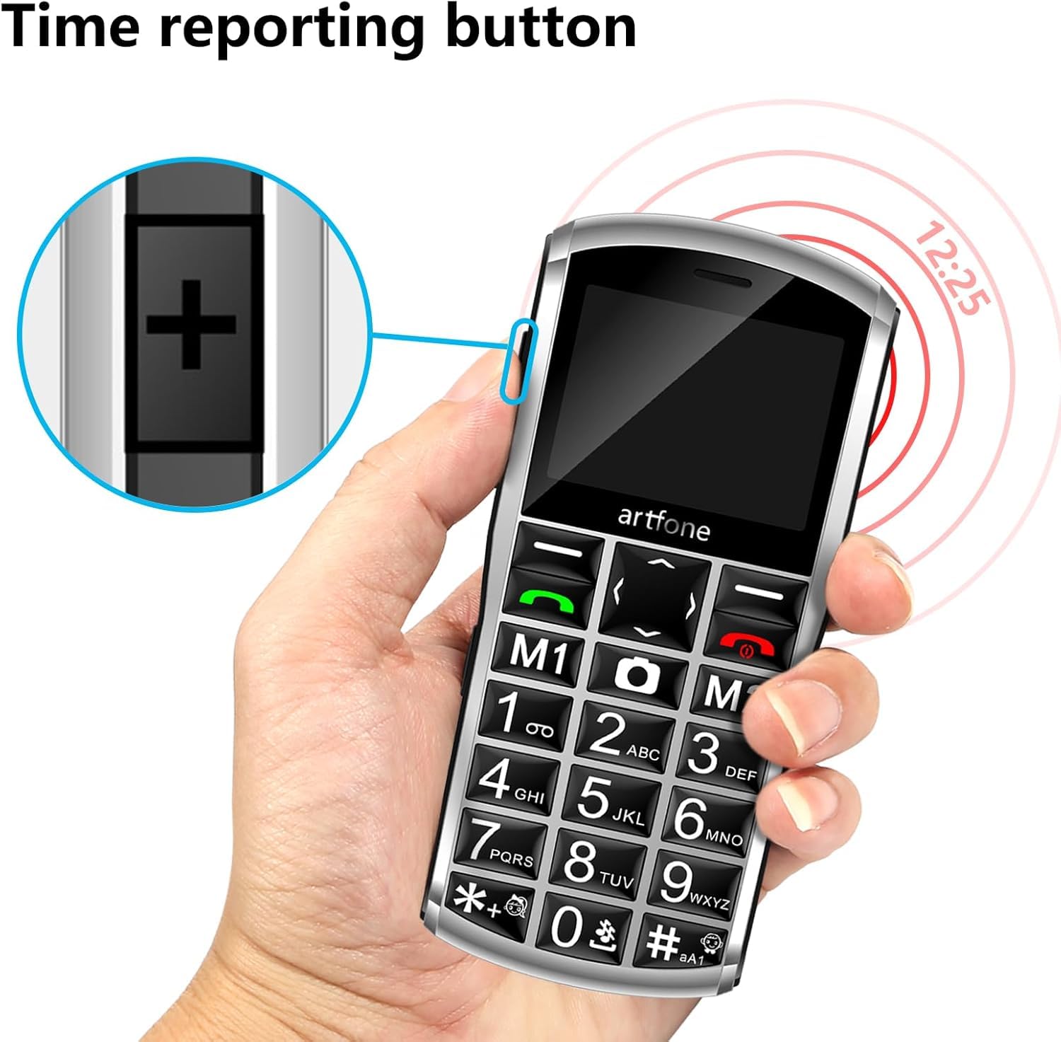 artfone A400 Argento - 4G Telefono Cellulare per Anziani con Tasti Grandi丨Funzione SOS丨Chiamata Rapida丨Volume Alto丨Base di Ricarica丨Funzione di orario丨Doppia SIM丨Fotocamera丨Batteria da 1800 mAh