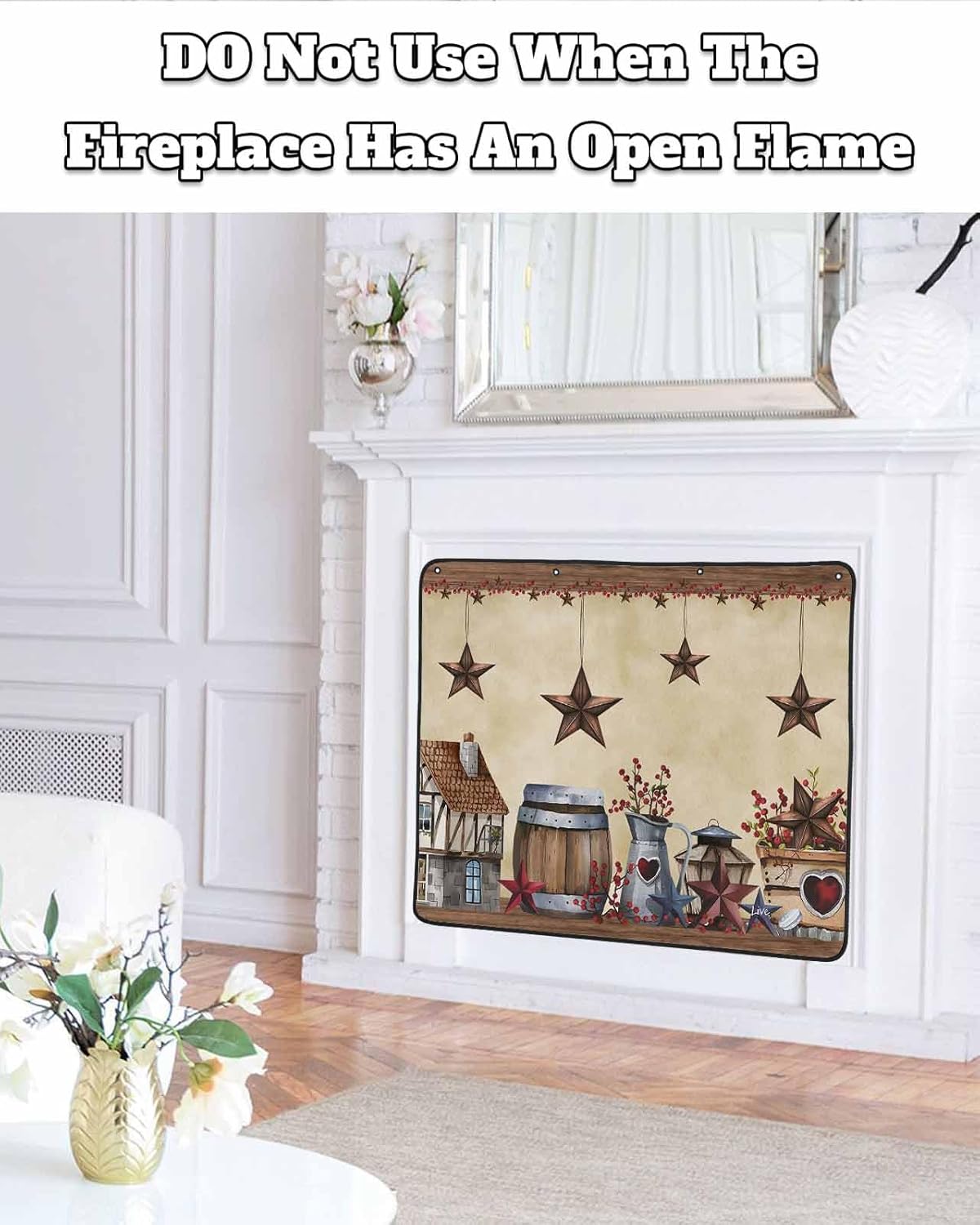 Magnetic Fireplace Cover Farm Star Barn Fireplace Screen Decorative Red Berry Vintage Insulation Fireplaces Blocker Blanket Save Energy Fireplaces Draft Stopper Covers for Living Room 36x30 Inch