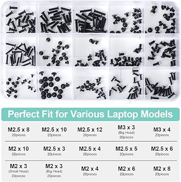 300Pcs Black Laptop Notebook Computer Replacement Screws Kit for Lenovo Toshiba Gateway Samsung HP IBM Dell Sony Acer Asus SSD Hard Disk SATA