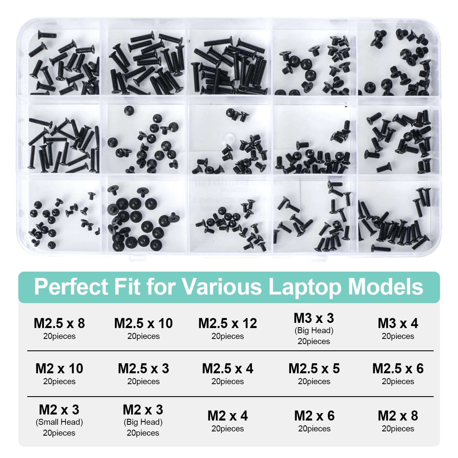 QTEATAK 300Pcs Black Laptop Notebook Computer Replacement Screws Kit for Lenovo Toshiba Gateway Samsung HP IBM Dell Sony Acer Asus SSD Hard Disk SATA