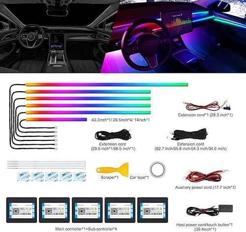 Miniatura 9 de Tira de luz LED interior de acrílico con aplicación inalámbrica, RGB 18 en 1 con 175 pulgadas, 600 LED, kits de iluminación ambiental de fibra