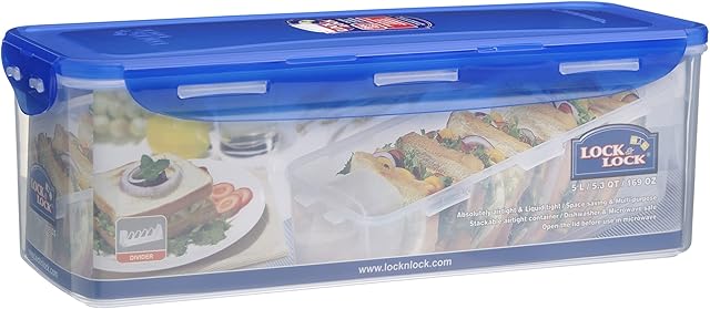 Lock & Lock HPL849T Classic Bread Box Rectangular Food Container w/Sandwich Keeper, 5.0L