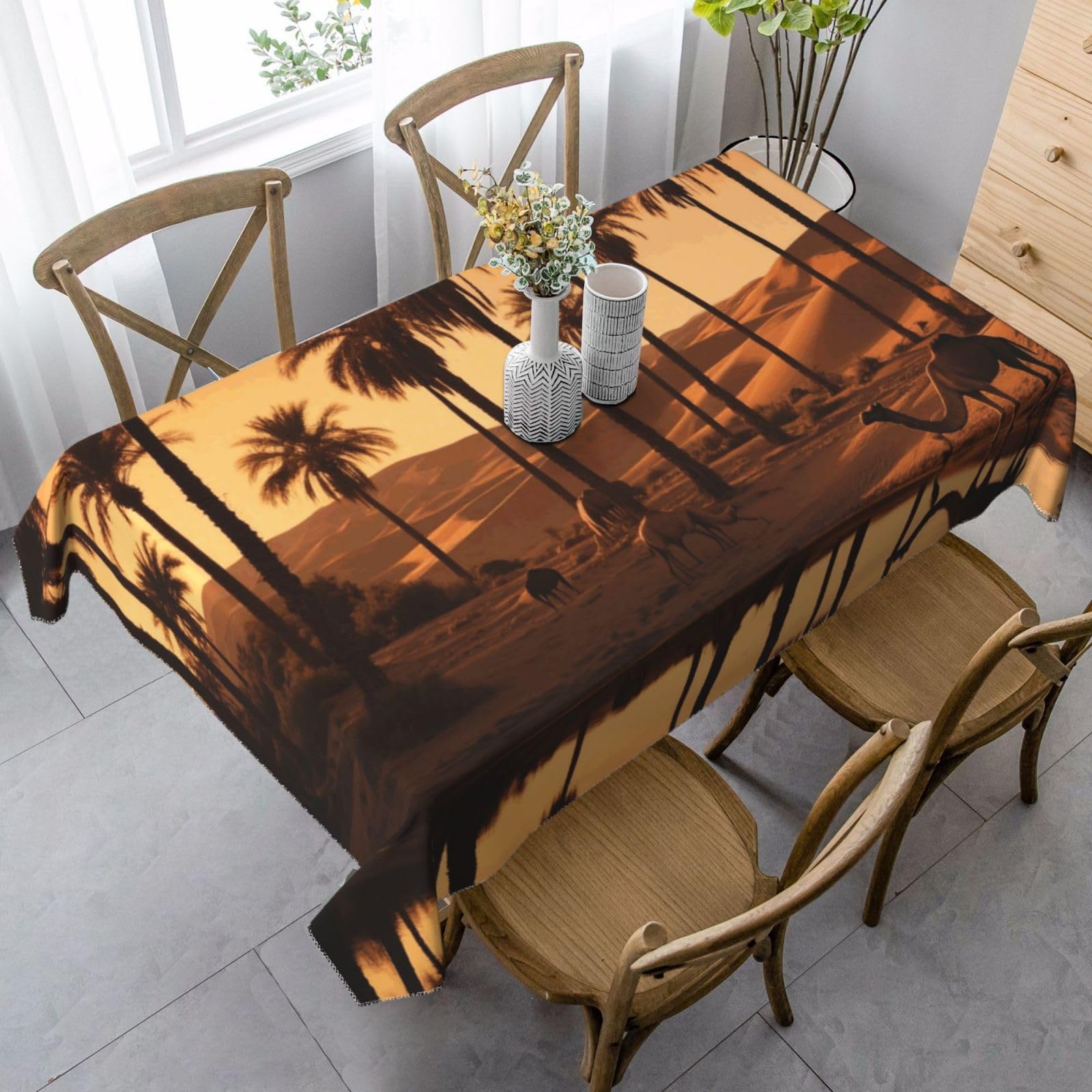 Plam Tree And Sunset Rectangle Tablecloth 35x55 Inch, Washable Reusable Farmhouse Table Cloths Wrinkle Free And Spillproof Kitchen Dinning Table Cover For Party Wedding Picnic Home Decor Tablecloths