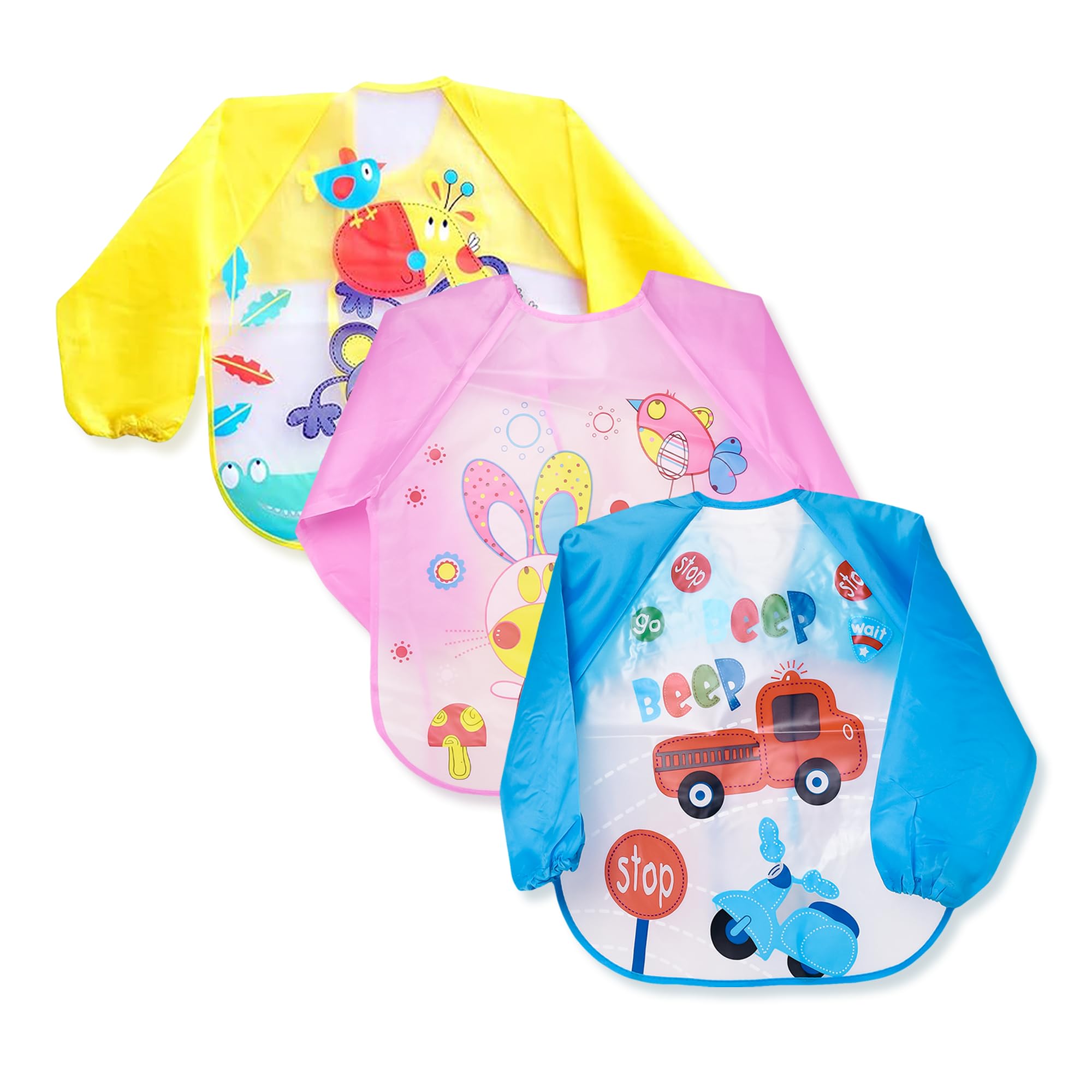THE LITTLE LOOKERS Full Sleeves Washable Waterproof Bib/Apron with Tying Robe | Cute Prints | Quick Dry Baby Bibs for Newborns/Infants/Toddlers/Babies (0-12months) (Pack of 3)-image-21