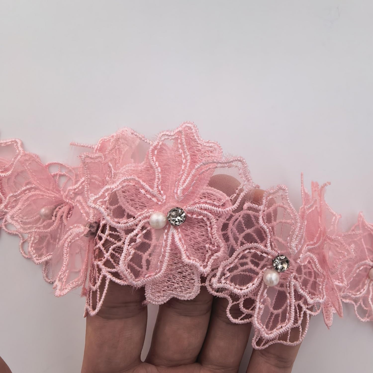 Ruban En Dentelle Florale Avec Perles De 1,8 M X 65 Mm De Large - Style Vintage - Tissu Brodé - Applique à Coudre - Robe De Mariée - Décoration De Vêtements De Fête