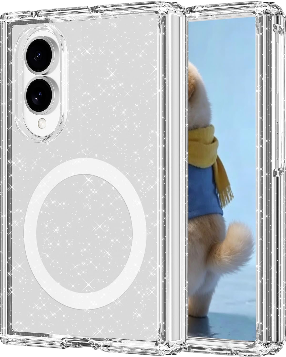 Miimall Magnetic for Samsung Galaxy Z Fold 8 Wide Case Clear Glitter, Bling Sparkly [Fit for Magsafe] Shockproof Hard Rugged Grip Transparent Shiny Women Thinnest Slim Case for Z Fold8 Cover, Clear