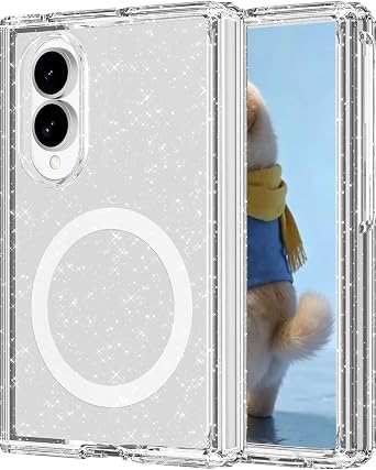 Miimall Magnetic for Samsung Galaxy Z Fold 8 Wide Case Clear Glitter, Bling Sparkly [Fit for Magsafe] Shockproof Hard Rugged Grip Transparent Shiny Women Thinnest Slim Case for Z Fold8 Cover, Clear