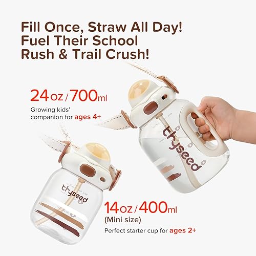 Miniatura 2 de thyseed Botella de agua para niños pequeños con sorbetes a prueba de derrames, para la escuela, niños, deportes, sin derrames, a prueba de fugas,