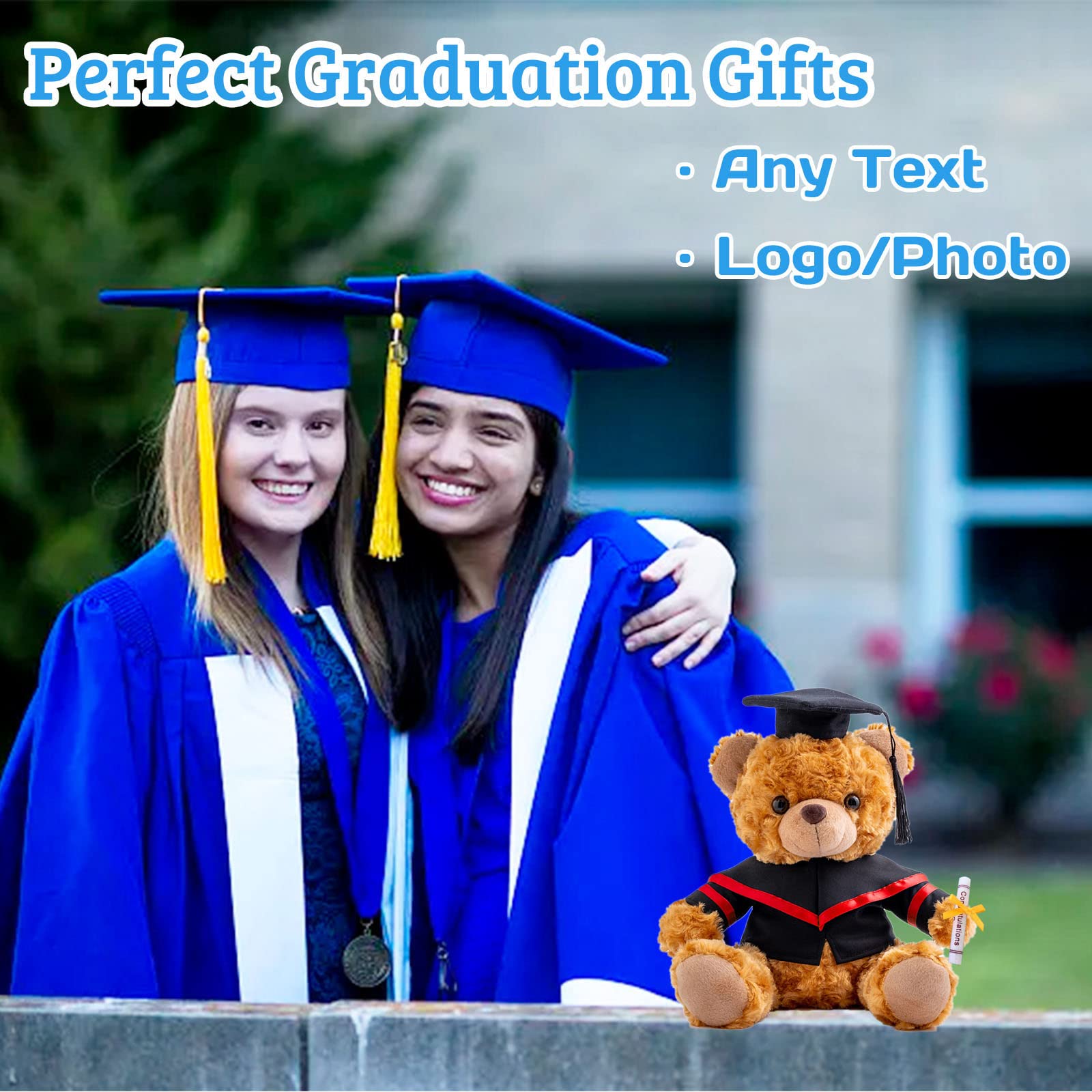 GOUFEISUN Personalized Graduation Bear 2025 - 10" Stuffed Animal With Cap, Gown, Diploma & Voice Recorder
