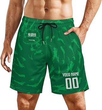 Custom Beach Shorts National Flag Desgin Personalized Swim Beach Trunks Pants with Name Numbers for Soccer Fans Gift