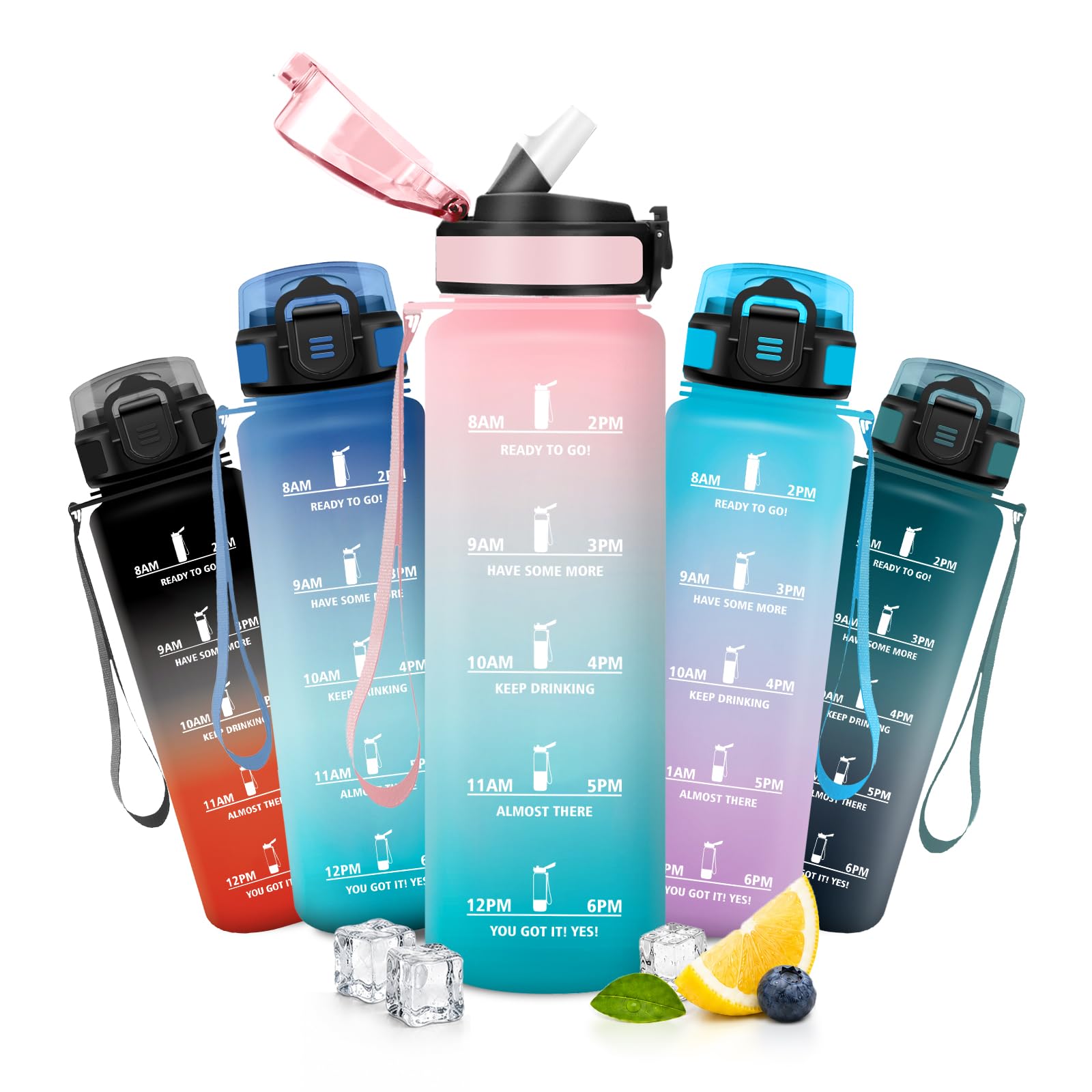 JAPORIA 1L Water Bottle with Straw, Motivational Water Bottle, Time Scale Water Bottles, BPA Free, Reusable for Outdoor, Yoga, Travel, Camping