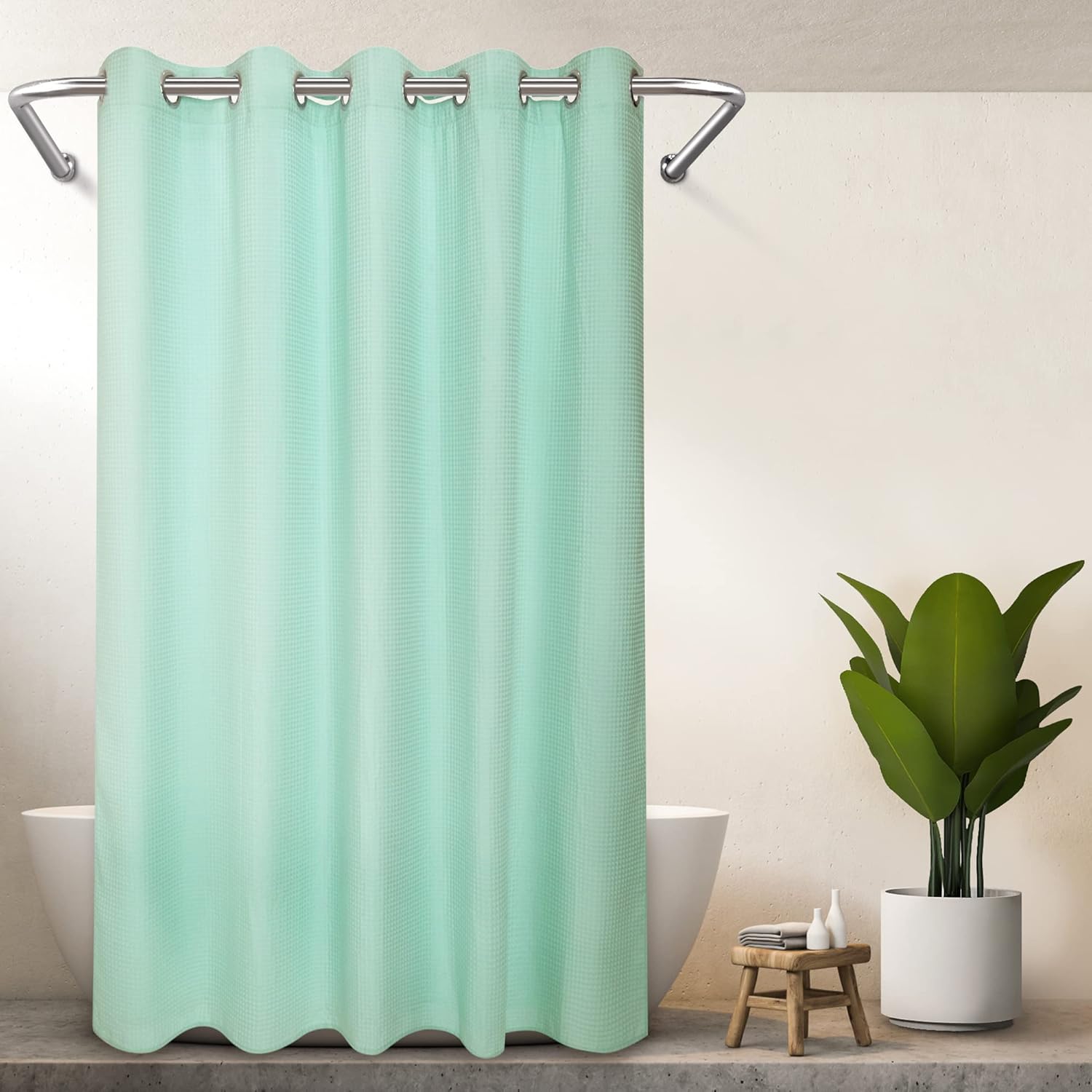 River Dream Hotel Grade No Hooks Needed Shower Curtain with Snap in Liner,Water Repellent, Machine Washable (Water Glass, 71"x86"(W/Liner))
