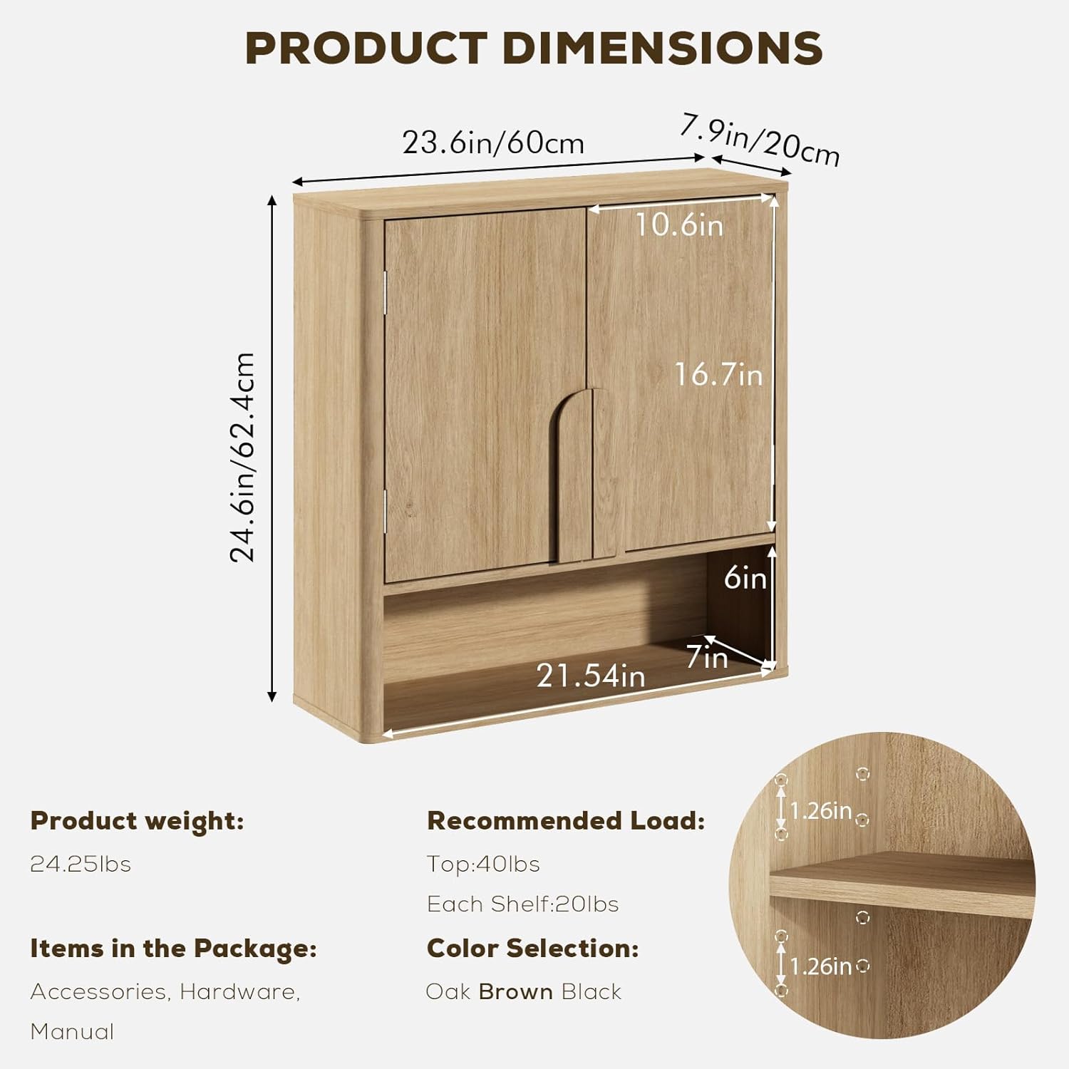 RUSTOWN Bathroom Wall Cabinet, 3-Tier Modern Accent Medicine Cabinet W/Curved Handles & Adjustable Shelf, 2 Doors Over The Toilet Storage Cabinets for Laundry Room Kitchen Living Room, Natural Oak