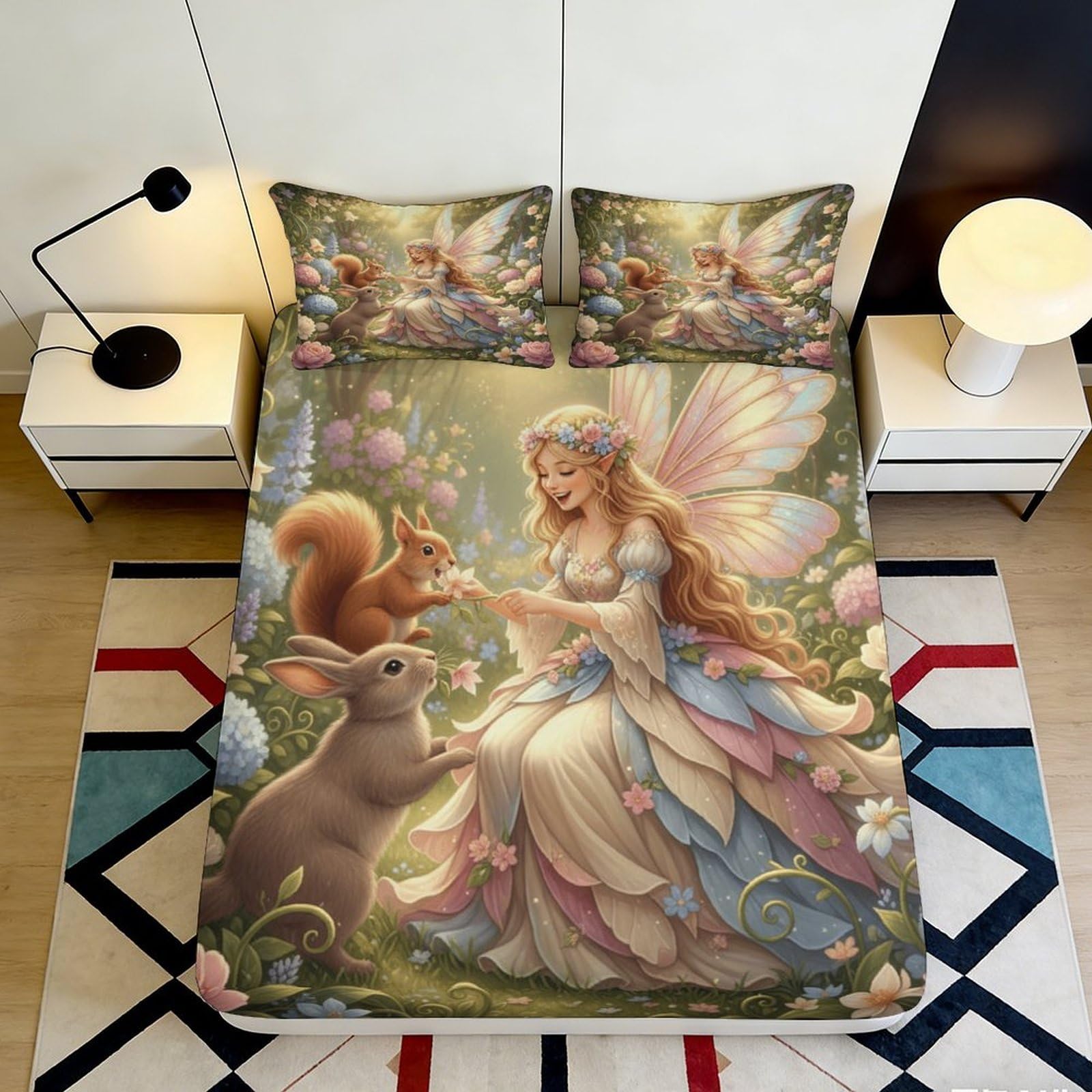 Jqzkxnhpbr Style-1 3D Printed Fairy Forest Fitted Sheet Microfiber Soft Washable Squirrel Bed Cover For Bedroom Guest Room Decor 90X200x25cm