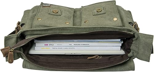 Miniatura 6 de Peacechaos morral de cuero y lona para computadora portátil + morral de lona para cámara Dslr Slr, Verde ejército), 3323830