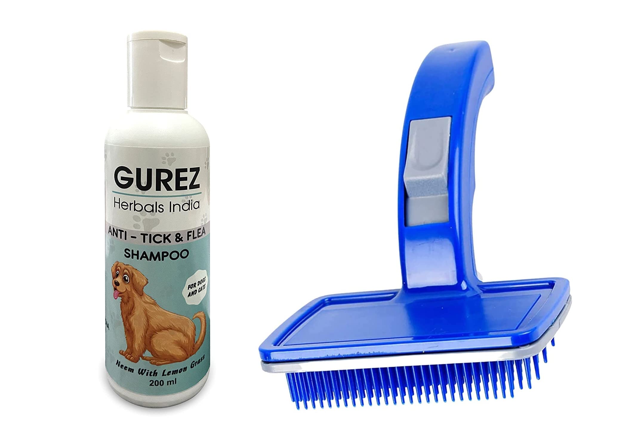 Gurez India Pet Shampoo Anti Tick and Flea dog Shampoo with Neem and Lemongrass 200 ml + Pet Grooming Slicker Dogs, Cats, Rabbit & Goat, Long & Short Hair, Shedding Massage Brush for Pets (Combo Pack) (B0C6TMD6M3) Amazon Price History, Amazon Price Tracker