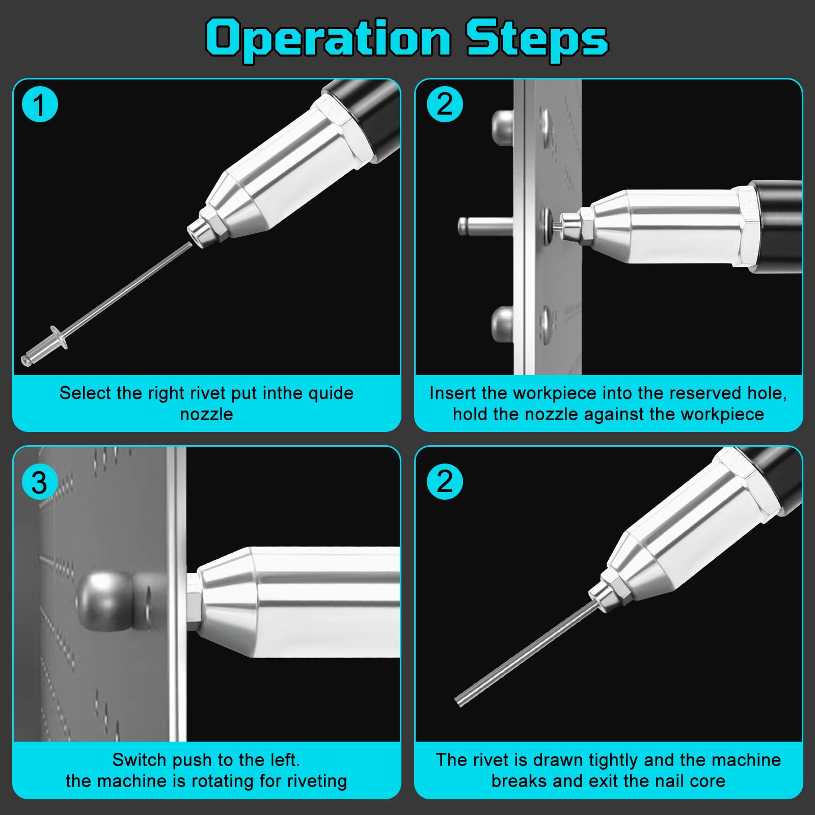 Pince à Rivets sans fil compatible avec Makita 18V batterie, 20000 N Pistolet à Rivets, électrique sans balais avec LED, Pour rivets aveugles de Ø2,4-5,0 mm, course 18 mm (sans batterie)