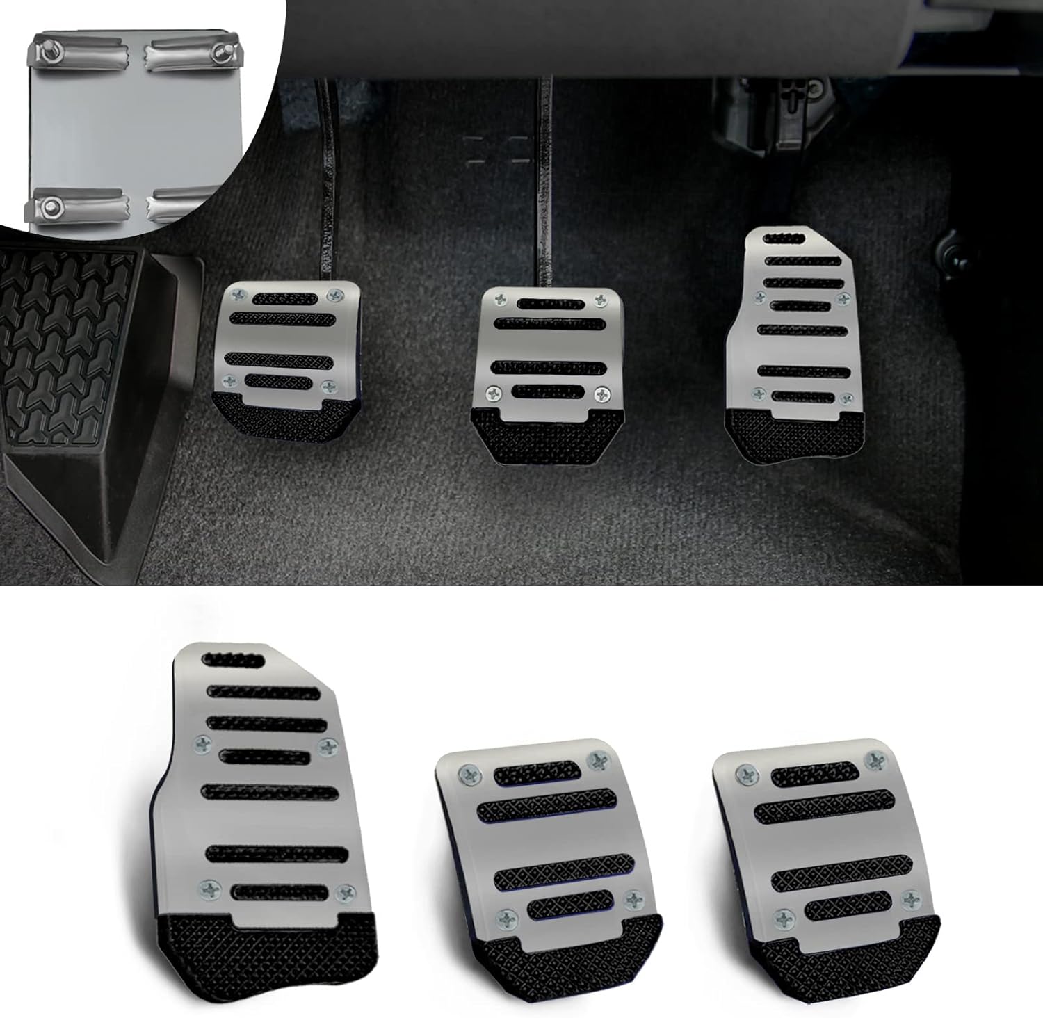 3 PCS Car NonSlip Stainless Steel Pedal Pads,Gas Pedal