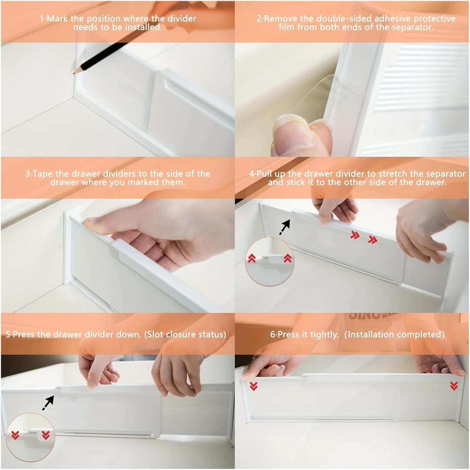 6Pcs Drawer Dividers Adjustable Organizers Expandable Kitchen Separators Vanity For Clothes Shelf Divider