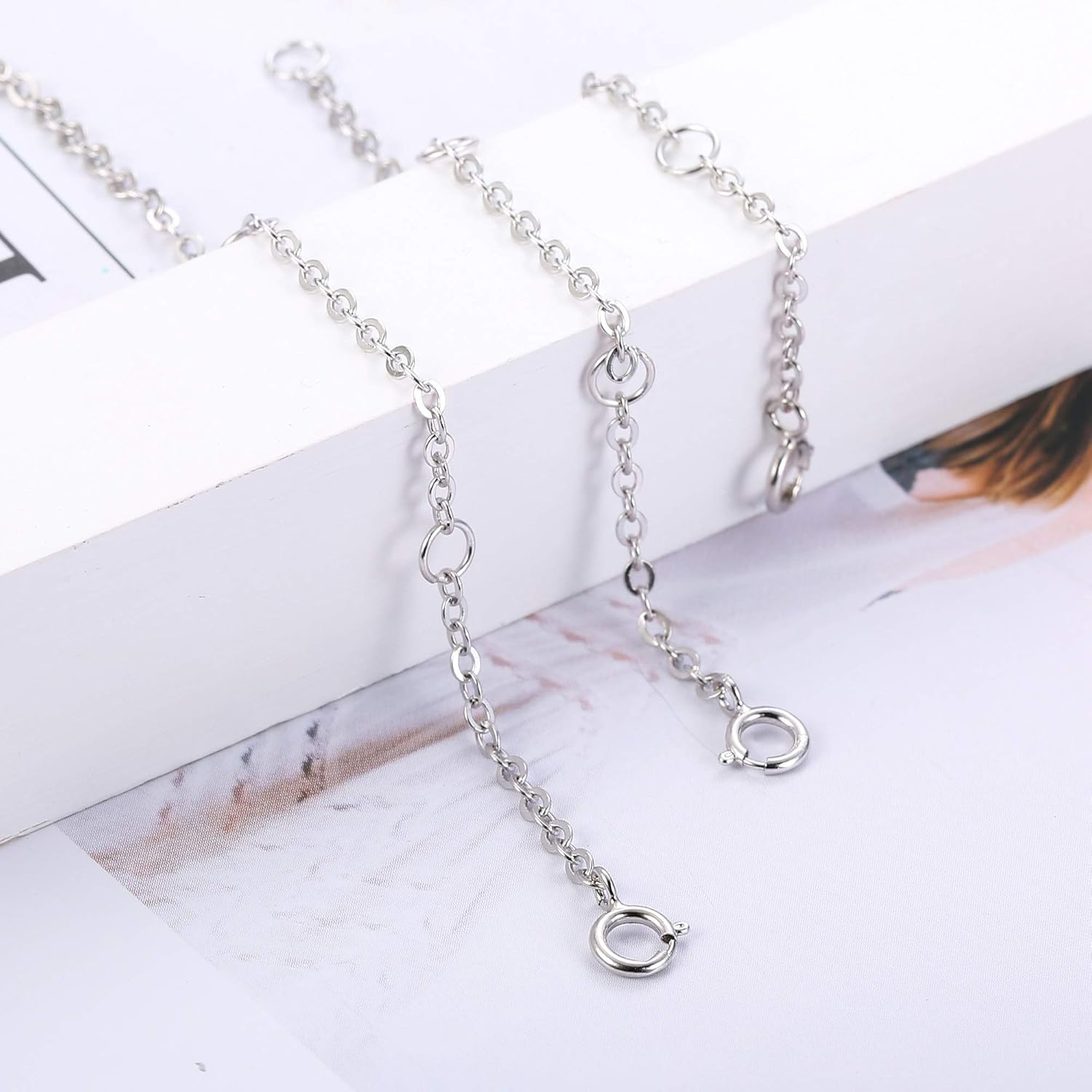 Miniatura 5 de Sllaiss Juego de 3 pulseras de plata de ley 925 para collar de longitud ajustable de 20in 30in 39in