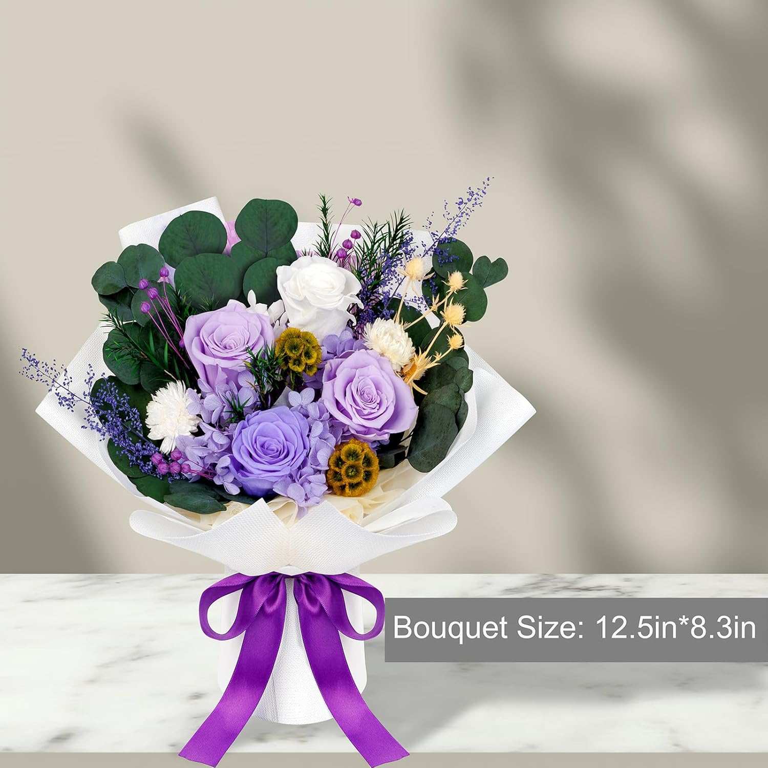 Perfectione Roses 4 Roses Mixed Bouquet for Mother's Day, Flowers for Delivery, Preserved Flowers Birthday Gift for Women Mom Wife Grandma Her, Light Purple - Image 3