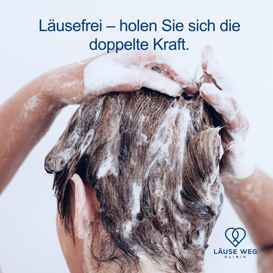 Läuse Weg Klinik – Premium Läuseshampoo in Kombination mit hochdosierter Lotion für Erwachsene und Kinder – Effektives Läusemittel auf Basis von Dimeticon mit Eukalyptus und Limonen Duft – 2 x 100 ml | Gegen Läuse und Nissen