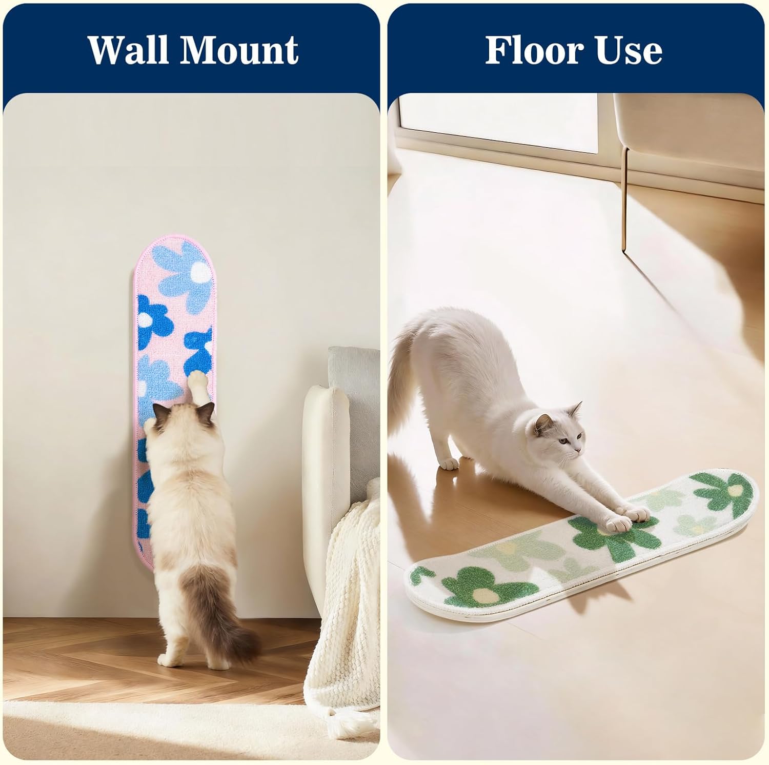 Wall Mounted Cat Scratching Board - Skateboard Style, Replaceable Scratch Mat, for Indoor Cats (24x6 Inches, Black and White Squares)