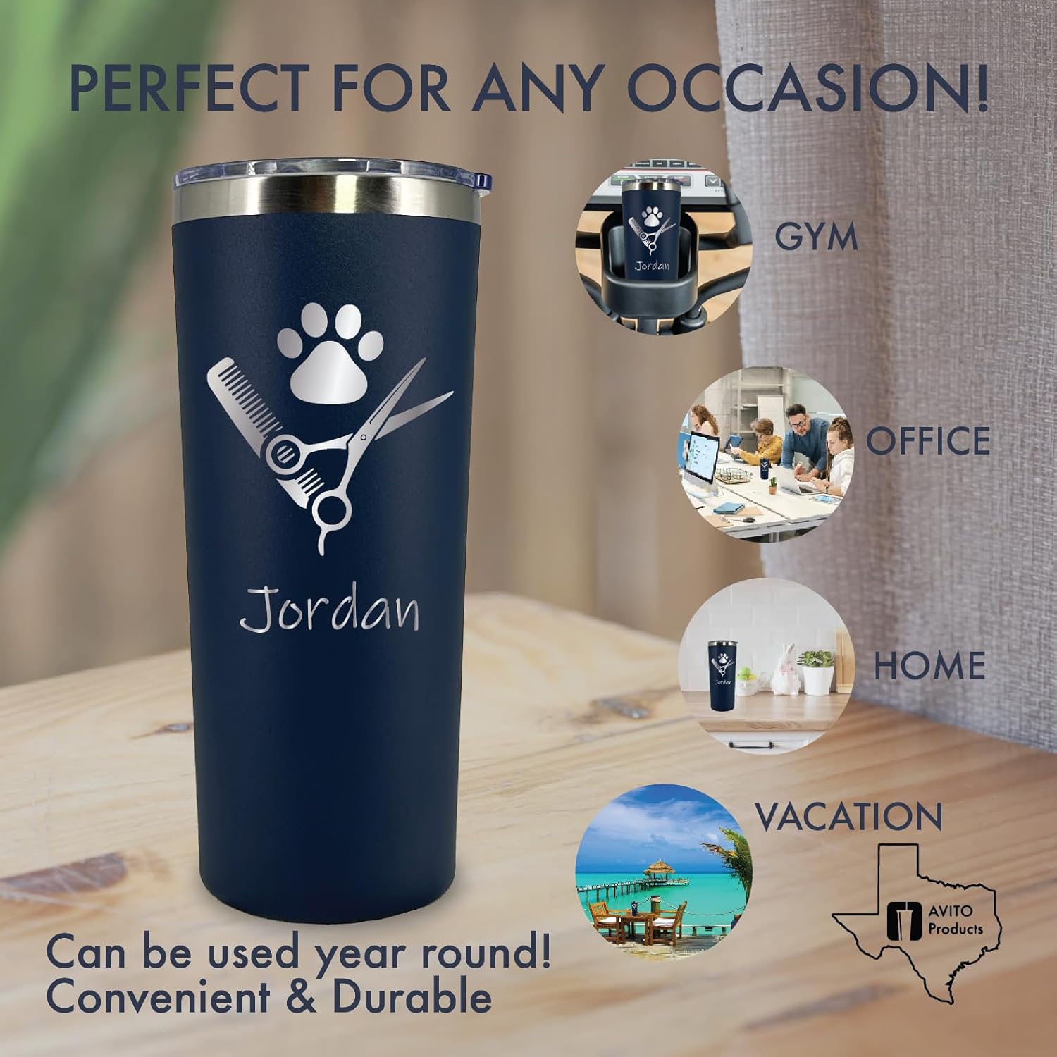 AVITO 22 oz Personalized Dog Groomer Tumbler - Laser Engraved - Stainless Steel - Vacuum Insulated - Dog Groomer Gifts - Pet Groomer Tumbler - Pet Groomer Gifts - Paw Print skinny tumbler
