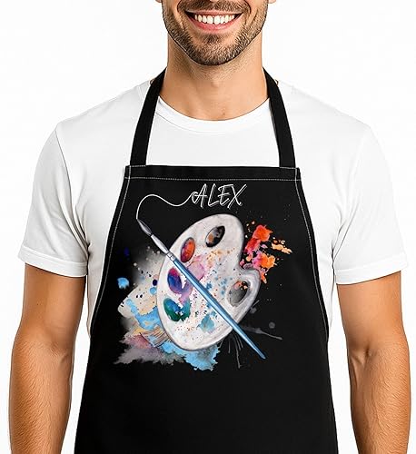 Miniatura 2 de Delantal de arte personalizado con nombre, delantal de pintura personalizado para artistas, profesores, estudiantes, cumpleaños, Navidad, regalo