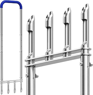 Josmimic Knee-Friendly Manual Lawn Aerator: Adjustable SUS304 Stainless Steel Core Aerator with 4 Hollow Tines for Yard Soil, 43.3-48.5in Silver